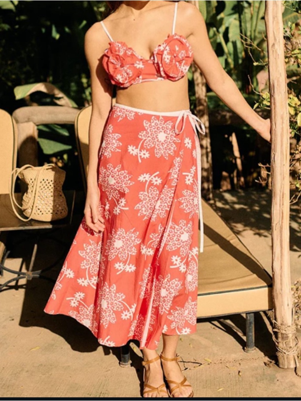 Ciao Lucia Coral & White Floral Wrap Skirt Set